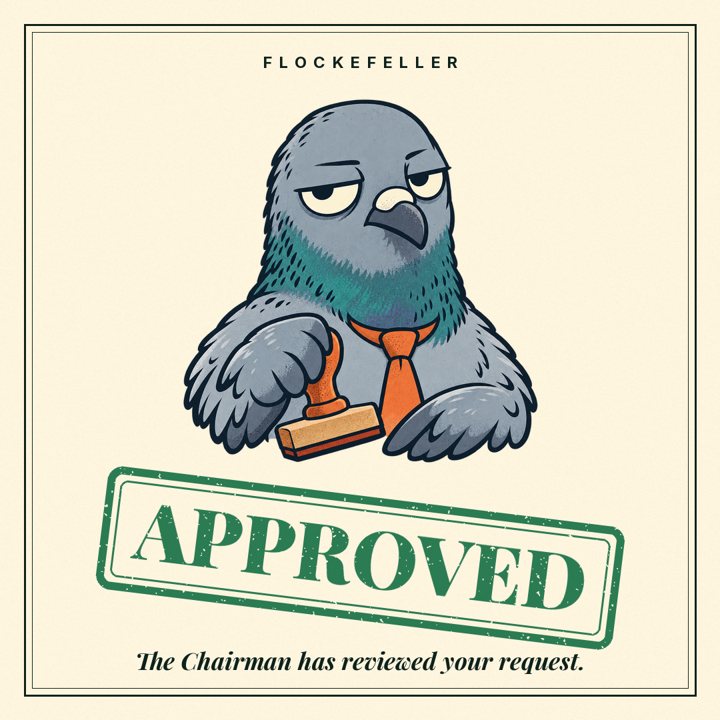 Flockefeller with a green APPROVED stamp.