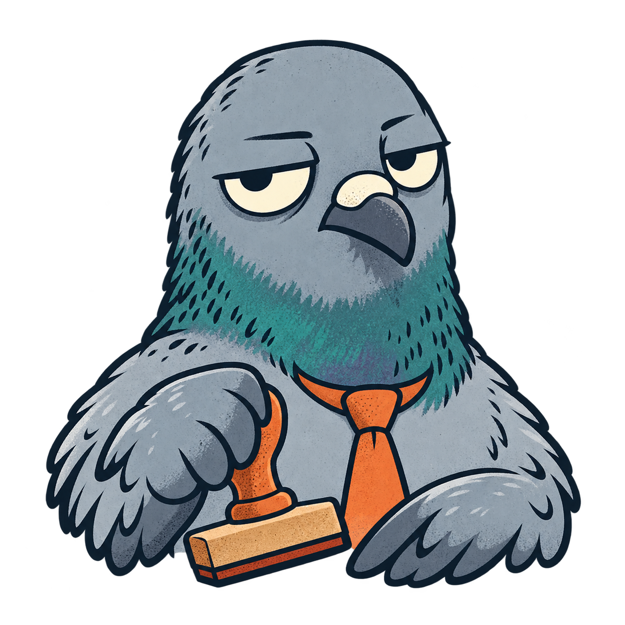 The pigeon clerk with its stamp.